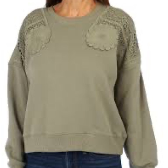 NWT C&C California Women's Olive Green Sweater with Lace Detail - Size XL - Picture 11 of 12